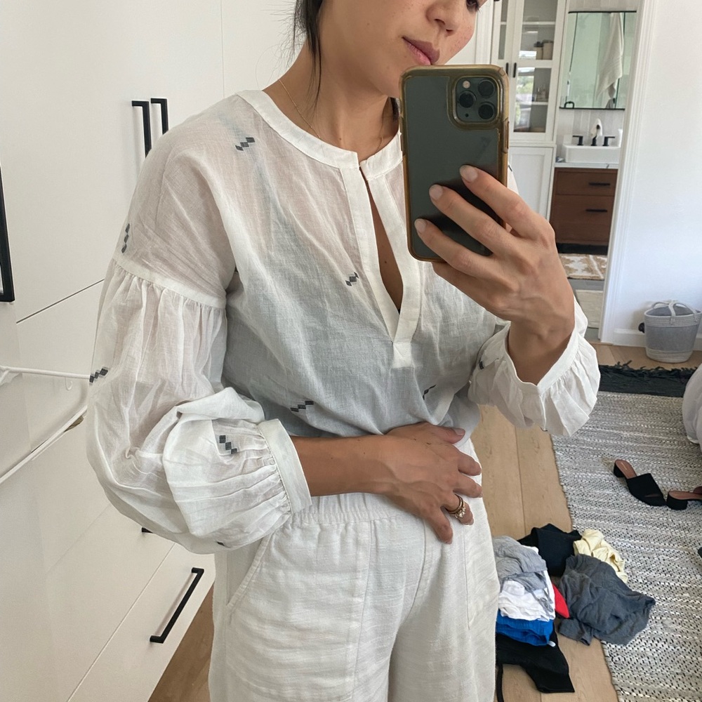 Tribe alive top.  Sustainably made.  Sheer white.